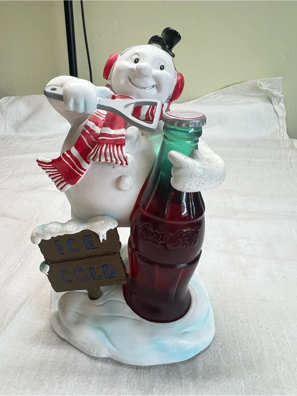 Coca-Cola Ice Cold Snowman Figurine with Coke Bottle Soda Advertising Decor 6”